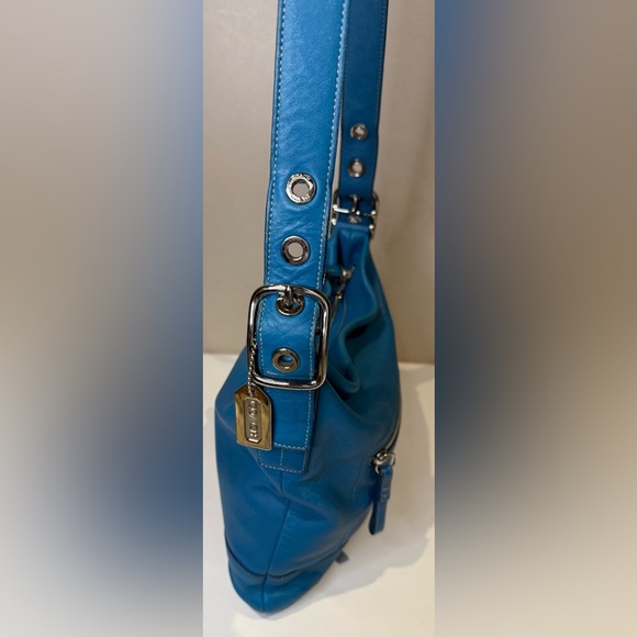 Coach Bleeker Slim Duffle Bag Blue Leather Tassel 2005 1415 Y2K - Picture 2 of 10